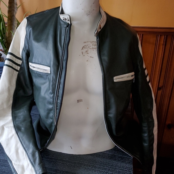 Vintage BROOKS green and white cafe racer leather - Picture 2 of 3